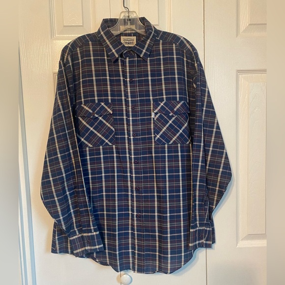 Men's Levi Blue Plaid Long Sleeve Shirt Size Large - Picture 1 of 4